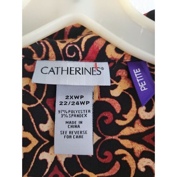 Catherine's Women Black w/Brown & Red Pasley Button Down Blouse size 2XWPetite - Picture 5 of 6